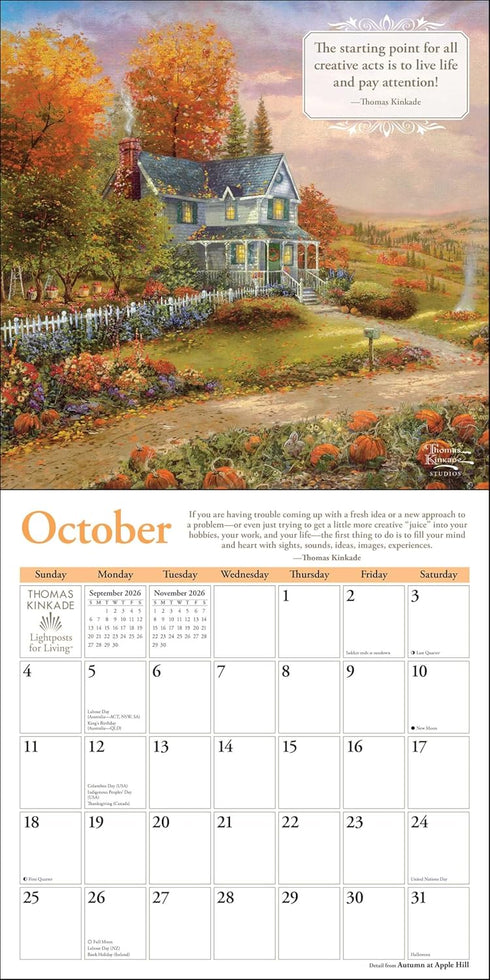 THOMAS KINKADE LIGHTPOSTS FOR LIVING 2026 WALL CALENDAR